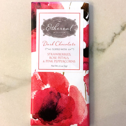 Ethereal Strawberry Rose Petal Pink Peppercorn 66% Chocolate Bar