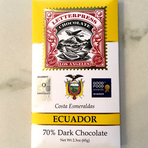Letterpress Costa Esmeraldas Ecuador 70% Dark Chocolate Bar